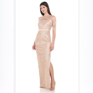 JS Collections Maisie Illusion Column Gown in Rose Gold‎